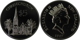 Weltmünzen und Medaillen, Neuseeland / New Zealand. "CHRISTCHURCH". 5 Dollars 1997. KM 106. Stempelglanz