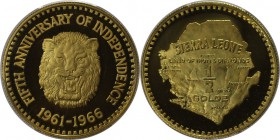 Weltmünzen und Medaillen, Sierra Leone. 5. Jahrestag der Unabhängigkeit - Löwe. 1/2 Golde 1966, Gold. KM 23a. PCGS PR67 DCAM