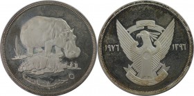 Weltmünzen und Medaillen, Sudan. Nilpferd. 5 Pounds 1976, Silber. 1.04 OZ. KM 71. Polierte Platte