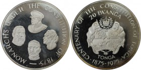 Weltmünzen und Medaillen, Tonga. King Taufa'ahau Tupou IV - 100 Jahre Verfassung. 20 Paanga 1975, Silber. 140 g. KM 52. Polierte Platte