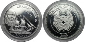 Weltmünzen und Medaillen, Tonga. CHARLES DARWIN. 1 Pa'anga 2005, Silber. 0.84 OZ. KM 218. Polierte Platte, in Münzkapsel