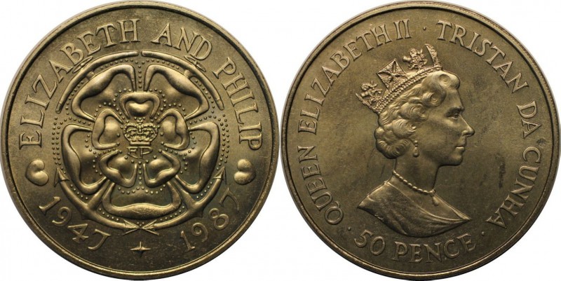 Weltmünzen und Medaillen, Tristan da cunha. 50 Pence 1987, Kupfer-Nickel. KM 7b....