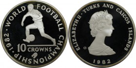 Weltmünzen und Medaillen, Turks und Caicos Inseln / Turks and Caicos Islands. 1982 Weltmeisterschaft, Spanien. 10 Crowns 1982, Silber. 0.69 OZ. KM 56....