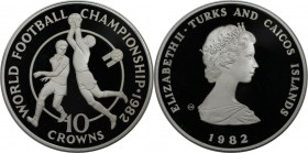 Weltmünzen und Medaillen, Turks Caicos. 1982 Weltmeisterschaft. 10 Crowns 1982, Silber. 0.69 OZ. KM 57. Polierte Platte