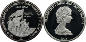 Weltmünzen und Medaillen, Turks Caicos. 20 Crowns 1992, Silber. 0.83 OZ. Polierte Platte