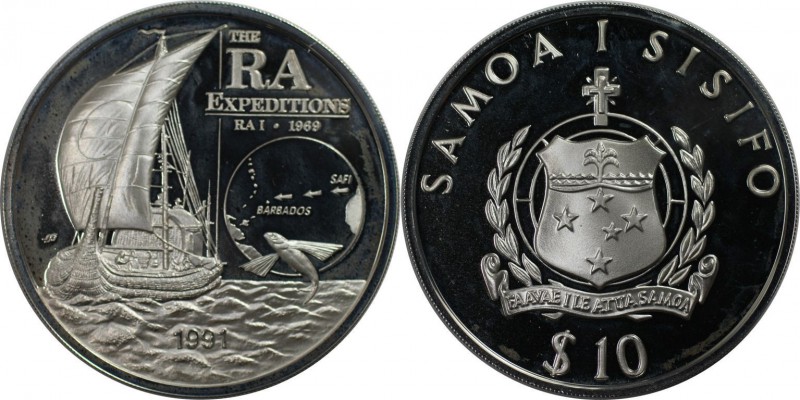 Weltmünzen und Medaillen, Western Samoa. RA Expeditionen. 10 Tala 1991, Silber. ...