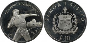 Weltmünzen und Medaillen, Western Samoa. Olympiade - Kugelstoßer. 10 Tala 1991, Silber. 0.94 OZ. KM 82. Polierte Platte