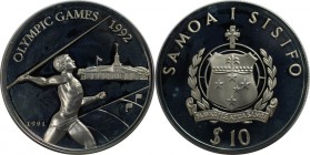 Weltmünzen und Medaillen, Western Samoa. Olympiade - Speerwurf. 10 Tala 1991, Silber. 0.94 OZ. KM 85. Polierte Platte