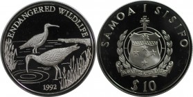 Weltmünzen und Medaillen, Western Samoa. Vögel. 10 Tala 1992, Silber. 0.93 OZ. KM 98. Polierte Platte