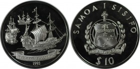 Weltmünzen und Medaillen, Western Samoa. Segelschiffe von Jakob Roggeveen. 10 Tala 1992, Silber. 0.95 OZ. KM 99. Polierte Platte