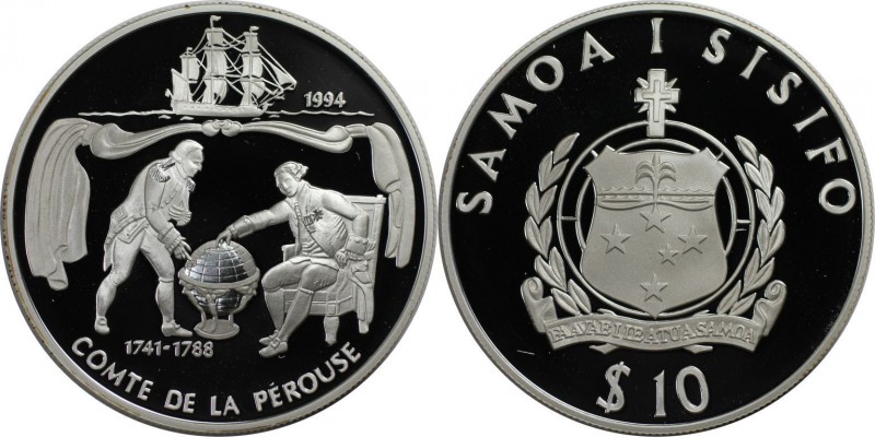 Weltmünzen und Medaillen, Western Samoa. "Comte De La Perouse". 10 Tala 1994, Si...