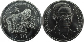 Weltmünzen und Medaillen, Zaire. Rettet die Tierwelt: Gorilla. 2-1/2 Zaires 1975, Silber. 0.84 OZ. KM 9. Stempelglanz