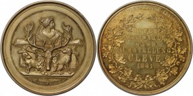 Medaillen und Jetons, Hundesport / Dog sports. "Internationale - Jagd Ausstellung Cleve" Medaille 1881. 52 mm. 39 g. Stempelglanz