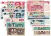 Banknoten, China, Lots und Sammlungen. Zhongguo Renmin Yinhang Banknote. 1 Yi Jiao 1980 (P.881), 2 Er Jiao 1980 (P.882), 1 Yuan 1960 (P.874), 2 x 10 Y...