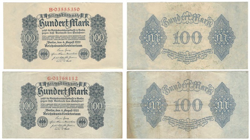 Banknoten, Deutschland / Germany. Geldscheine der Inflation (1919-1924). 2 x 100...
