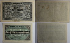 Banknoten, Deutschland / Germany. Notgeld Stadt Düsseldorf. 1 Million Mark, 5 Million Mark 1923. 2 Stück. Keller:1170. II-III