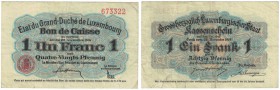 Banknoten, Luxemburg. 1 Franc 28.11.1914. Pick 21. aVF