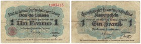 Banknoten, Luxemburg. 1 Franc 28.11.1914 - 11.12.1918. Pick 27. F