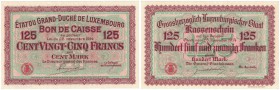 Banknoten, Luxemburg. 125 Francs 28.11.1914. Pick 25r. UNC