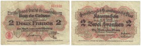 Banknoten, Luxemburg. 2 Francs 28.11.1914. Pick 22. F+