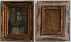 Kunst und Antiquitäten / Art and antiques. Ölgemälde. Spitzenklöpplerin am Fenster (Jean-Daniel Stevens). Maße Gemälde: 40.5 x 31.5 cm. Maße mit Rahme...
