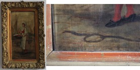 Kunst und Antiquitäten / Art and antiques. Ölgemälde. (Jose Garsia Ramon) Mädchen mit Krabben. Maße Gemälde: 52.5 x 26.5 cm. Maße mit Rahmen: 73 x 45 ...