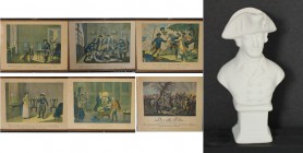 Kunst und Antiquitäten / Art and antiques. Lot von 7 stück. 5 Gravuren (23.5 x 17 cm), Das Buch "Der alte Fritz", Klein Porzellanfigur Büste Alter Fri...