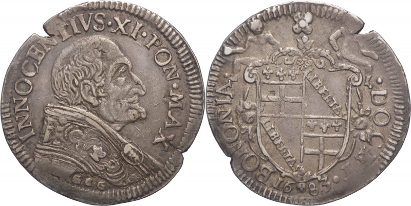 Bologna - Innocenzo XI, Odescalchi (1676-1689) Testone 1683 - Munt.223 - Ag - 9,...
