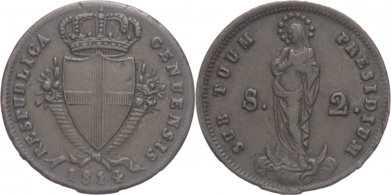 Genova - Repubblica Genovese (1814) - 2 Soldi 1814 - Mi - Pag. 33a; Gig. 4a; MIR...
