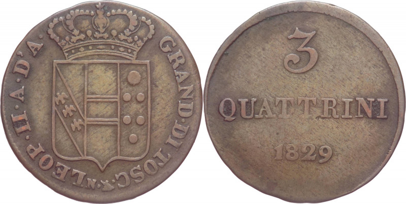 Granducato di Toscana - Leopoldo II (1824-1859) - 3 quattrini 1829 - Gig.76 - Cu...