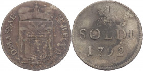 Massa di Lunigiana - Beatrice Maria D'Este Cybo Malaspina (1790-1796) 4 soldi 1792 - MIR 329 - 1,05 g - Mi - RARO (R)

mBB

SPEDIZIONE SOLO IN ITA...
