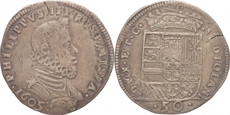 Milano - Filippo III (1598-1621) - Denaro da soldi 50 - 1605 - Millesimo estrema...