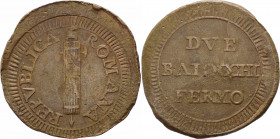 Prima Repubblica Romana (1798-1799) - Fermo - Due baiocchi tipo con fascio senza data - CNI 18 - Cu - gr. 16,58 - RARA (R)

mBB

SPEDIZIONE SOLO I...