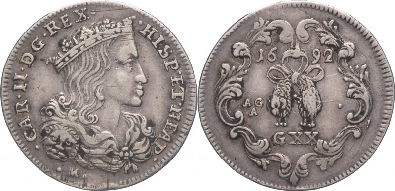 Regno di Napoli - Carlo II (1665-1700) - Tarì da 20 grana 1692 - MIR 300/1 - Ag ...