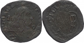 Regno di Napoli - Carlo II (1665-1700) - Grano 1677 - sigle OC/A e simbolo Q - 8,83 g - apparentemente non censito - Cu - MOLTO RARO (RR )

mBB 

...