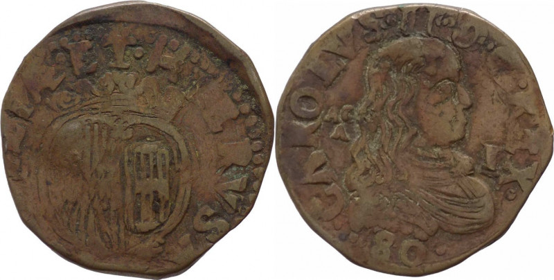 Regno di Napoli - Carlo II (1665-1700) - Grano 1680 - MIR 306/4 - Cu - gr. 8,55...