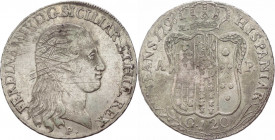Regno di Napoli - Ferdinando IV (1759-1816) Piastra da 120 grana del 9° tipo 1798 variante con rigatura interna della corona \\\\ (Al D/ evidenti graf...
