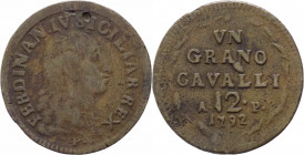 Regno di Napoli - Ferdinando IV (1759-1816) - Grano da 12 Cavalli 1792 - Gig.140 - Tentativo di perforazione - Cu - gr.5,78 

BB

SPEDIZIONE SOLO ...
