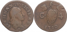Regno di Napoli - Ferdinando IV (1759-1816) - 4 cavalli 1790 - Gig. 167 - 2,07 g - Ae 

BB 

SPEDIZIONE SOLO IN ITALIA - SHIPPING ONLY IN ITALY