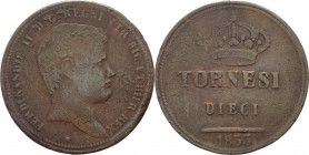 Regno delle Due Sicilie - Ferdinando II di Borbone (1830-1859) 10 Tornesi 1833 - Zecca di Napoli - Gig.183a - Rara - Ae - gr. 32,23

MB

SPEDIZION...
