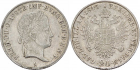Regno Lombardo-Veneto - Monetazione italiana per l'Impero Austriaco - Milano - Ferdinando I d'Asburgo Lorena (1835-1848) - 20 Kreuzer 1843 - Gig. 126 ...