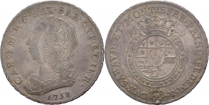 Regno di Sardegna - Carlo Emanuele III (1730-1773) - Scudo nuovo 1758 - Zecca di...