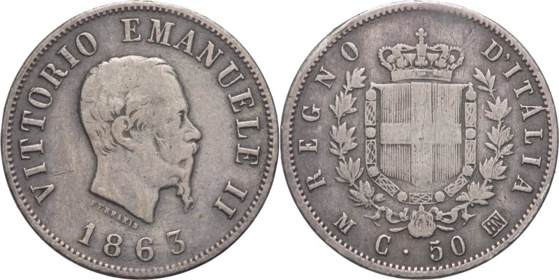 Regno d'Italia - Vittorio Emanuele II (1861-1878) - 50 centesimi 1863 Milano "st...