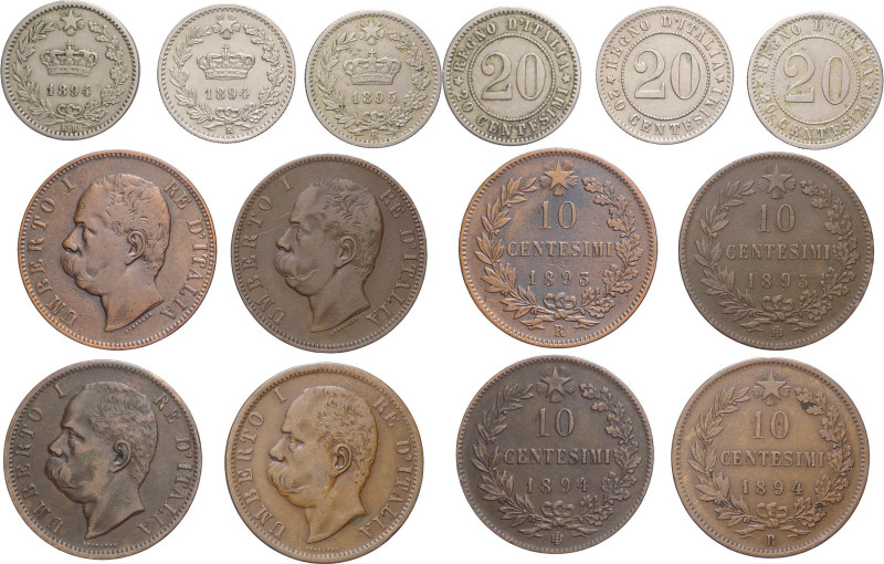Regno d'Italia - Umberto I (1878-1900) - serie dei 10 centesimi + serie dei 20 c...