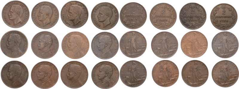Regno d'Italia - Vittorio Emanuele III (1900-1943) - lotto di 12 monete da 2 cen...