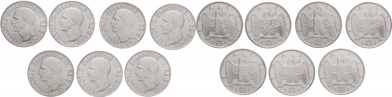 Regno d'Italia - Vittorio Emanuele III (1900-1943) - lotto di 7 monete da 1 lira...