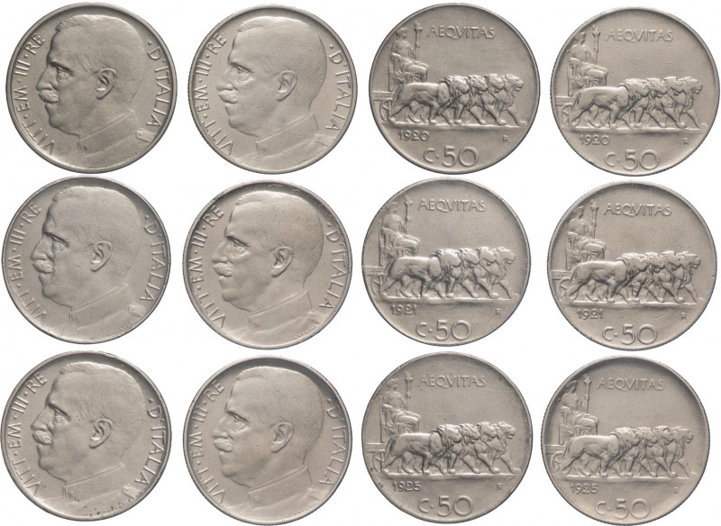 Regno d'Italia - Vittorio Emanuele III (1900-1943) - lotto di 6 monete da 50 cen...