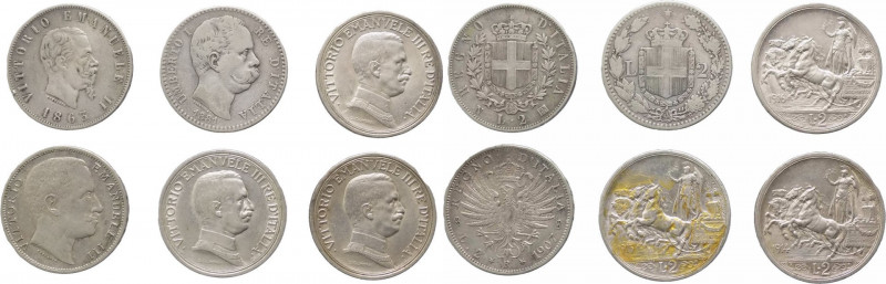 Regno d'Italia - Lotto di 6 monete - Vittorio Emanuele II (1861-1878) - 2 Lire 1...