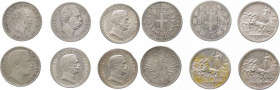 Regno d'Italia - Lotto di 6 monete - Vittorio Emanuele II (1861-1878) - 2 Lire 1863 zecca di Napoli - Umberto I (1878-1900) - 2 Lire 1881 - Vittorio E...