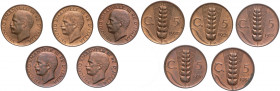 Regno d'Italia - Vittorio Emanuele III (1900-1943) - lotto di 5 monete da 5 centesimi (1920,1921, 1928, 1930, 1934) - Cu

med.mSPL

SPEDIZIONE SOL...